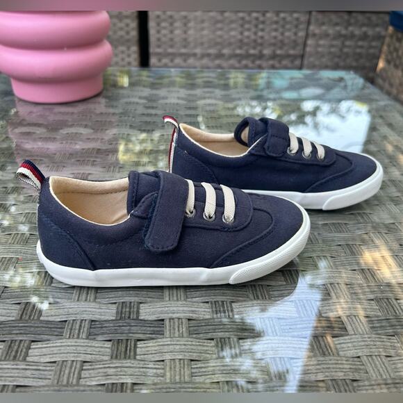 Old Navy Canvas Navy Blue Sneaker Red/White Stripe Kids Size 10 - Picture 2 of 5